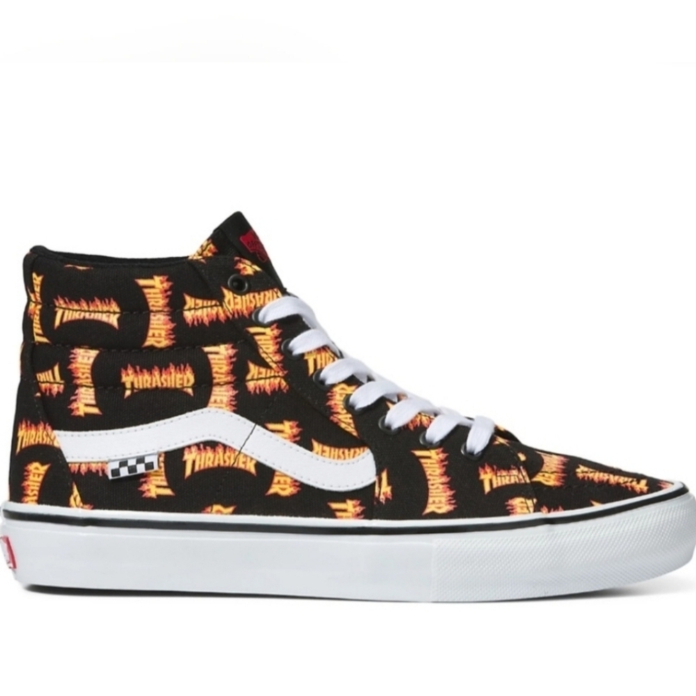 Vans Thrasher Skate Sk8 Hi Men Logo Flame Black new Popcush Pro  092025 - Picture 3 of 8